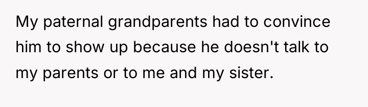 My paternal grandparents had to convince him to show up...