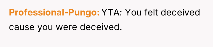 Professional-Pungo YTA: You felt deceived cause you were deceived.