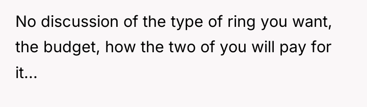 No discussion of the type of ring you want, the...