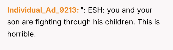 Individual_Ad_9213 ": ESH: you and your son are fighting through...