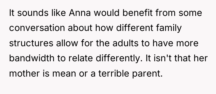It sounds like Anna would benefit from some conversation about...