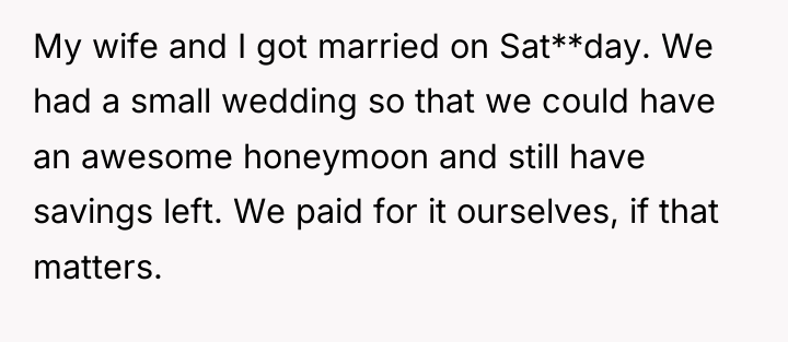 My wife and I got married on Sat**day. We had...
