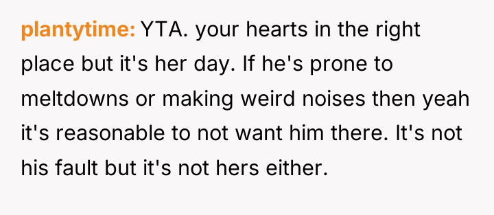 plantytime YTA. your hearts in the right place but it's...