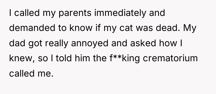 I called my parents immediately and demanded to know if...