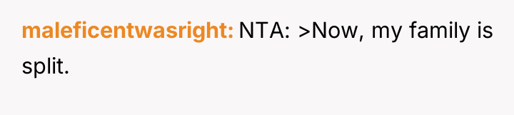 maleficentwasright NTA: >Now, my family is split.