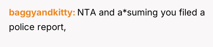 baggyandkitty NTA and a*suming you filed a police report,