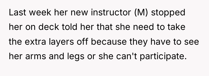 Last week her new instructor (M) stopped her on deck...