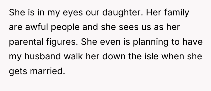 She is in my eyes our daughter. Her family are...