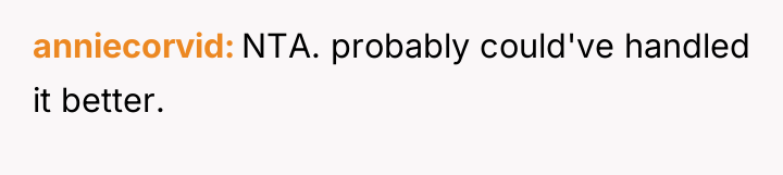 anniecorvid NTA. probably could've handled it better.