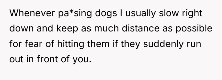Whenever pa*sing dogs I usually slow right down and keep...