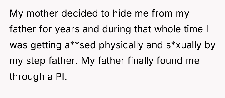 My mother decided to hide me from my father for...