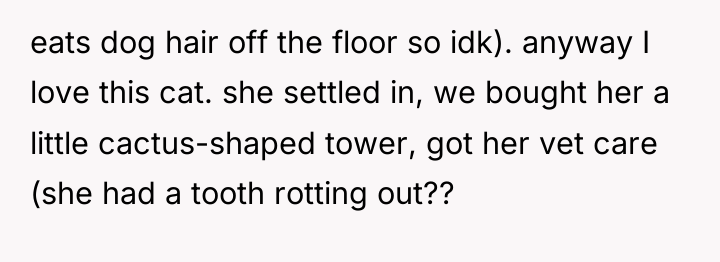 eats dog hair off the floor so idk). anyway I...