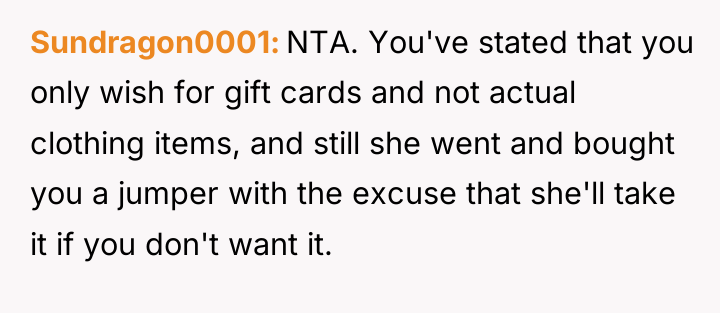 Sundragon0001 NTA. You've stated that you only wish for gift...
