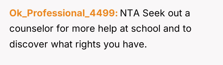 Ok_Professional_4499 NTA Seek out a counselor for more help at...
