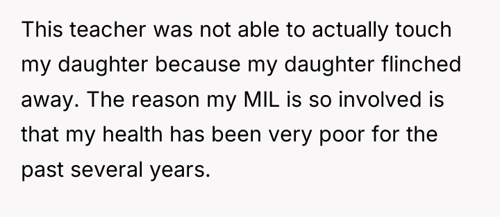 This teacher was not able to actually touch my daughter...