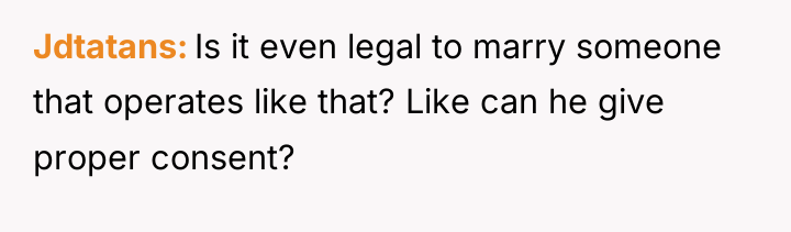 Jdtatans Is it even legal to marry someone that operates...