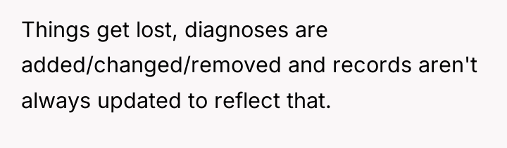 Things get lost, diagnoses are added/changed/removed and records aren't always...