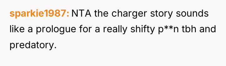 sparkie1987 NTA the charger story sounds like a prologue for...