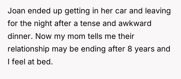 Joan ended up getting in her car and leaving for...
