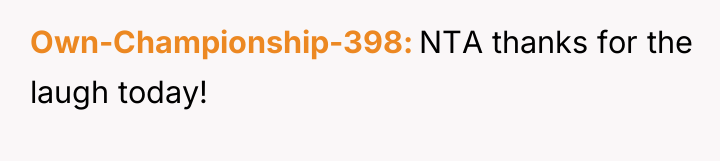 Own-Championship-398 NTA thanks for the laugh today!