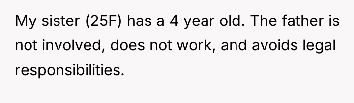 My sister (25F) has a 4 year old. The father...