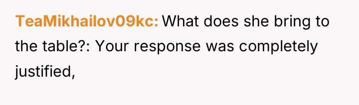 TeaMikhailov09kc What does she bring to the table?: Your response...
