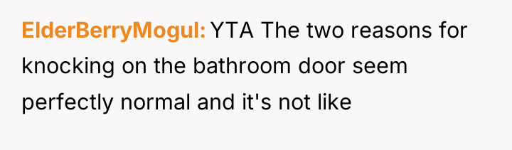 ElderBerryMogul YTA The two reasons for knocking on the bathroom...