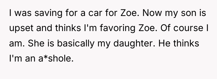 I was saving for a car for Zoe. Now my...