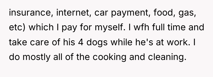 insurance, internet, car payment, food, gas, etc) which I pay...