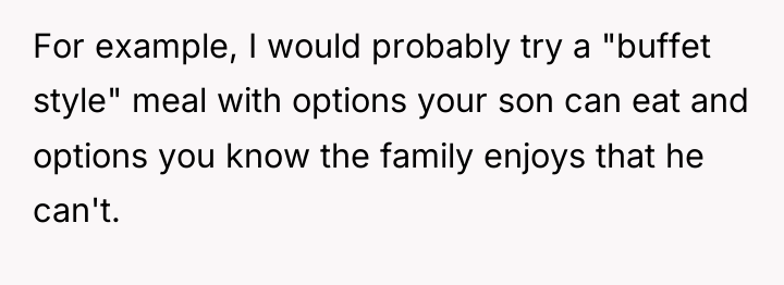 For example, I would probably try a "buffet style" meal...