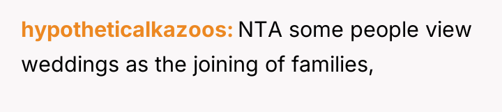 hypotheticalkazoos NTA some people view weddings as the joining of...
