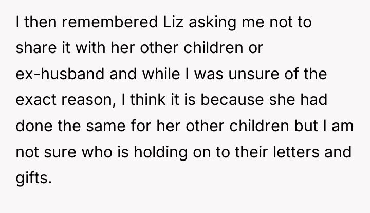 I then remembered Liz asking me not to share it...