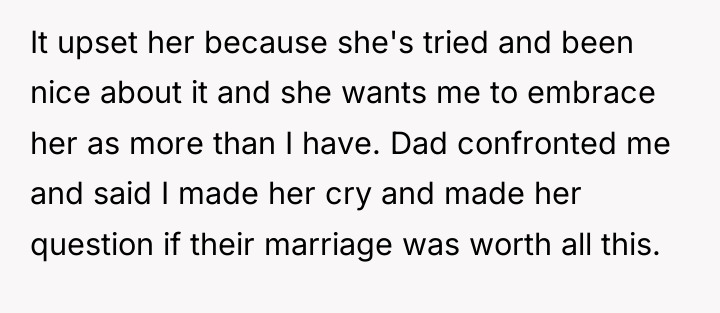 It upset her because she's tried and been nice about...