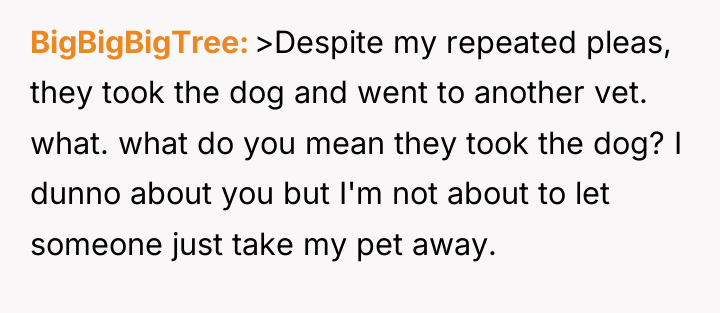 BigBigBigTree >Despite my repeated pleas, they took the dog and...