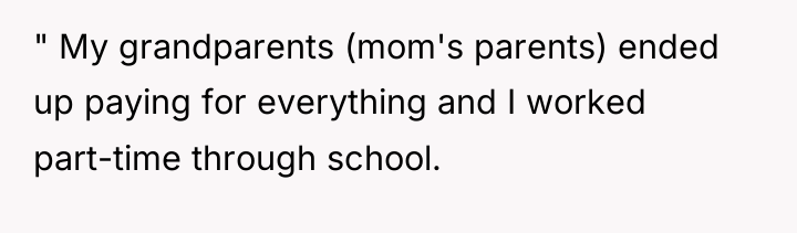 " My grandparents (mom's parents) ended up paying for everything...