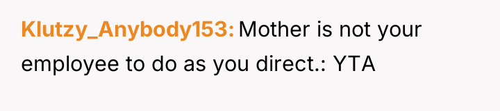 Klutzy_Anybody153 Mother is not your employee to do as you...