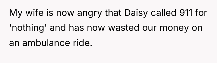 My wife is now angry that Daisy called 911 for...