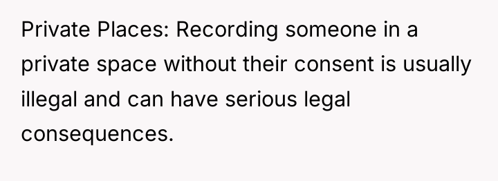 Private Places: Recording someone in a private space without their...
