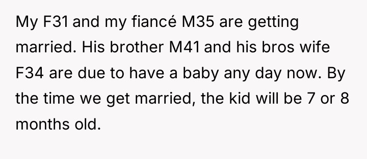 My F31 and my fiancé M35 are getting married. His...