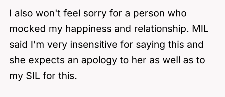 I also won't feel sorry for a person who mocked...