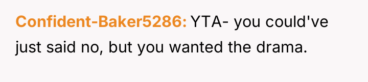 Confident-Baker5286 YTA- you could've just said no, but you wanted...