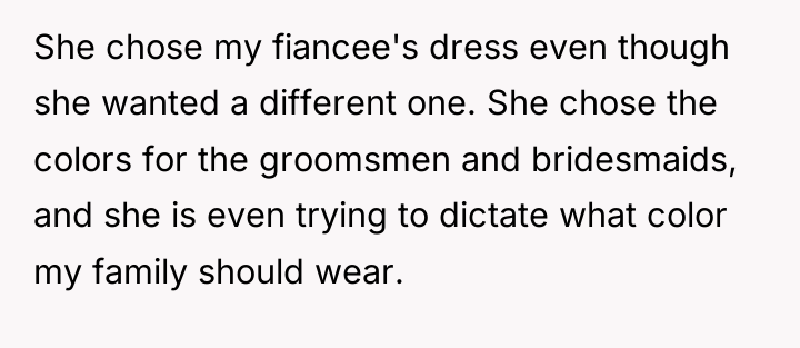 She chose my fiancee's dress even though she wanted a...
