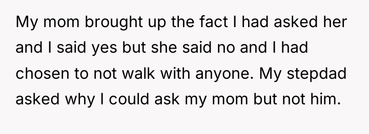My mom brought up the fact I had asked her...