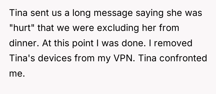 Tina sent us a long message saying she was "hurt"...