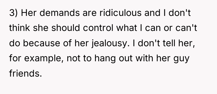 3) Her demands are ridiculous and I don't think she...