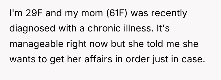I'm 29F and my mom (61F) was recently diagnosed with...