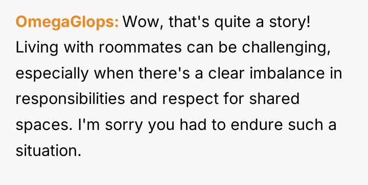 OmegaGlops Wow, that's quite a story! Living with roommates can...