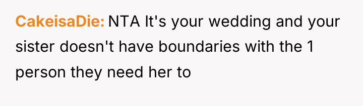 CakeisaDie NTA It's your wedding and your sister doesn't have...
