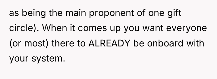 as being the main proponent of one gift circle). When...