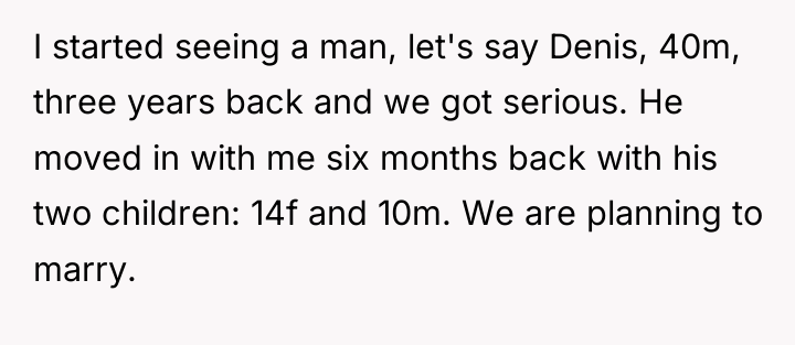 I started seeing a man, let's say Denis, 40m, three...